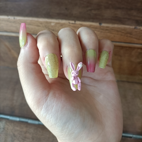 One of a Kind CUSTOM NAILS 10pcs set Size S Tropical Bunny - Picture 2 of 5